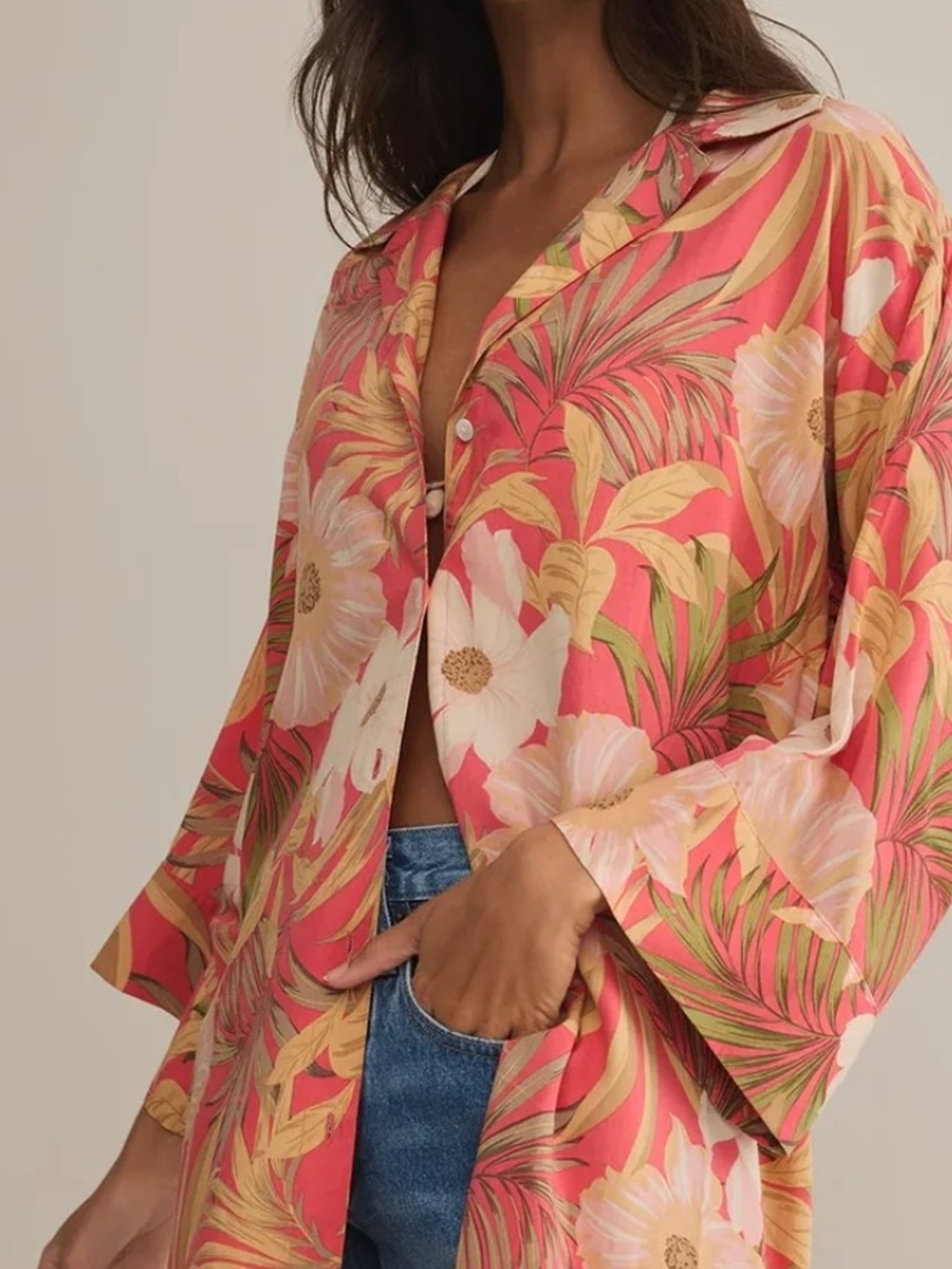 Z Supply Coral Floral Button-Up Blouse